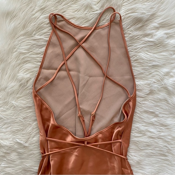 Nanushka Narita Belted Peach Apricot Satin Sleeveless High Neck Midi Dress - Picture 9 of 14